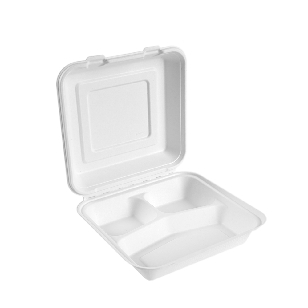 9'' 3-Compartments Bagasse Clamshell