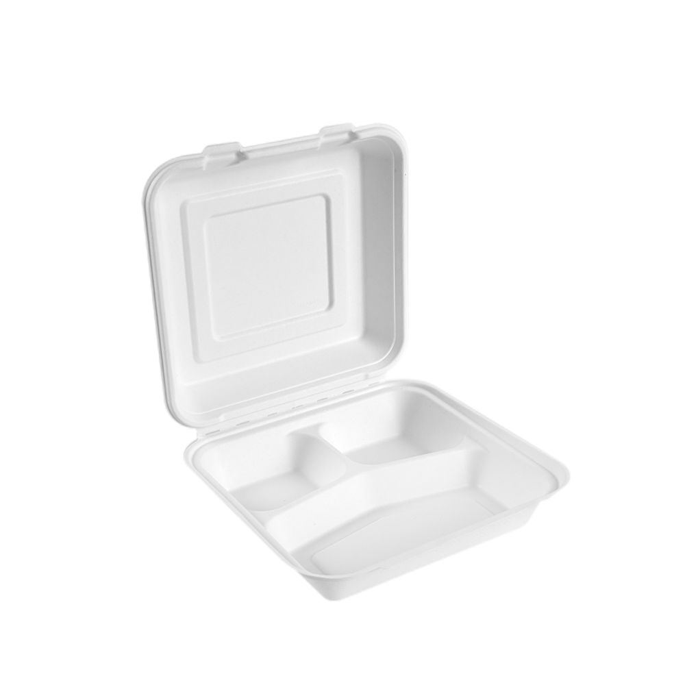 8'' 3-Compartments Bagasse clamshell