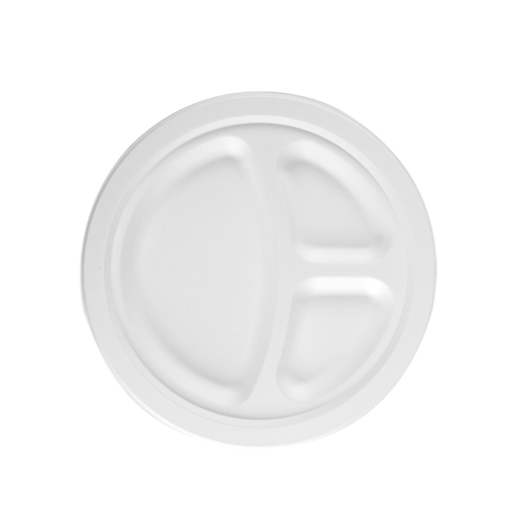10" 3-Compartments Bagasse round plate